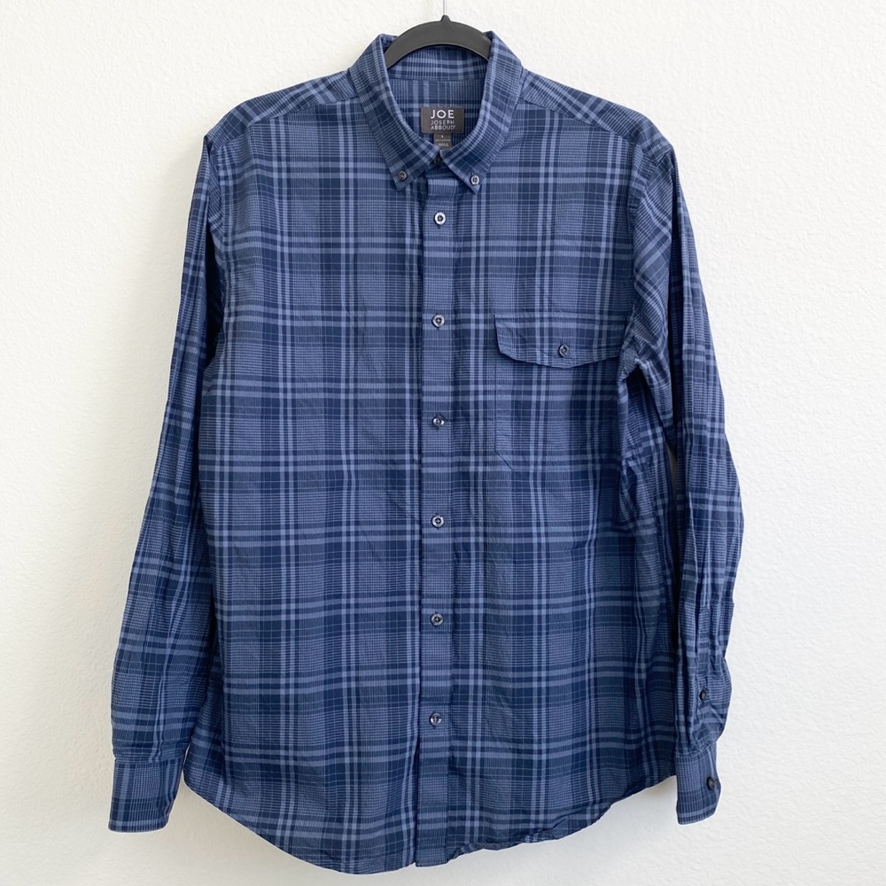 Joe Joseph Abboud Men's Blue Plaid Long Sleeve Button Up Dress Shirt